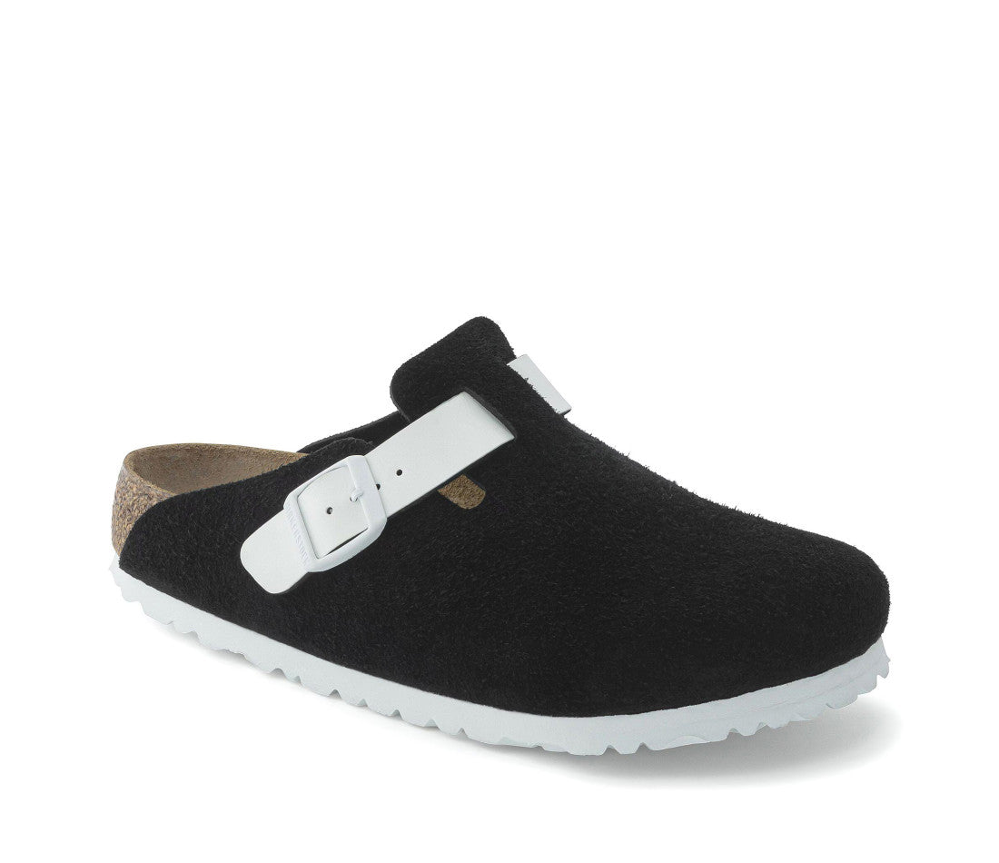 Birkenstock Boston Black Antique Suede White